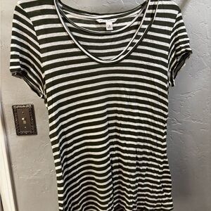 Banana Republic Green and Beige Striped Short Sleeve Top w/ Attatched Tank Top